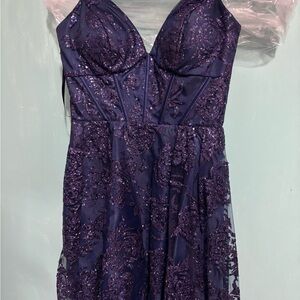 Blondie Nites Deep Purple Embellished Prom Dress